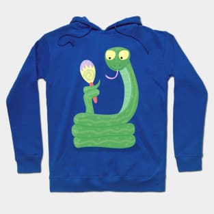 Funny green snake with maraca cartoon Hoodie